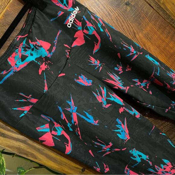 Adidas Women's Leggings Size Small Retro Tech Printed Neon Activewear Workout - Picture 3 of 7